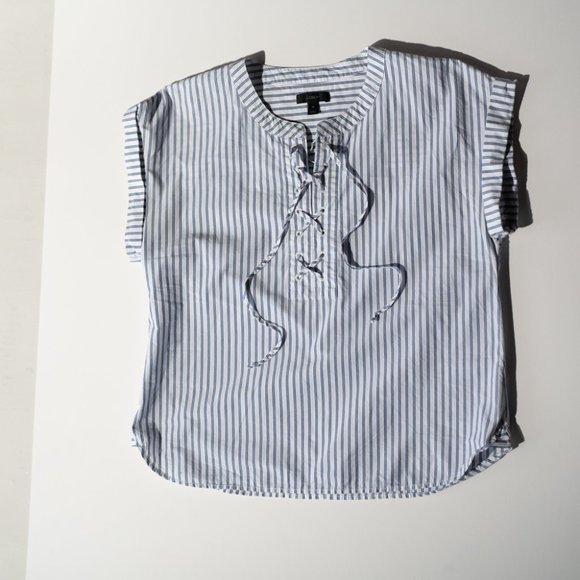 J. Crew Lace Up Striped Popover Shirt - 10 - Picture 3 of 12